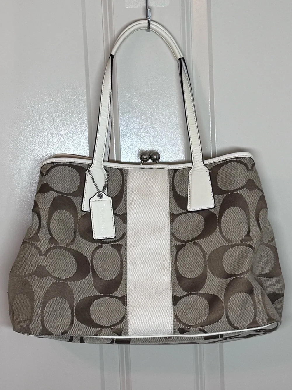Coach Signature Canvas Tote in Khaki and Chalk